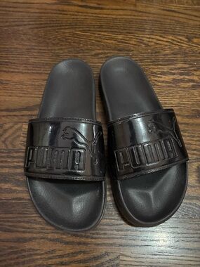 Fenty x Puma Black Patent Slides Sandals